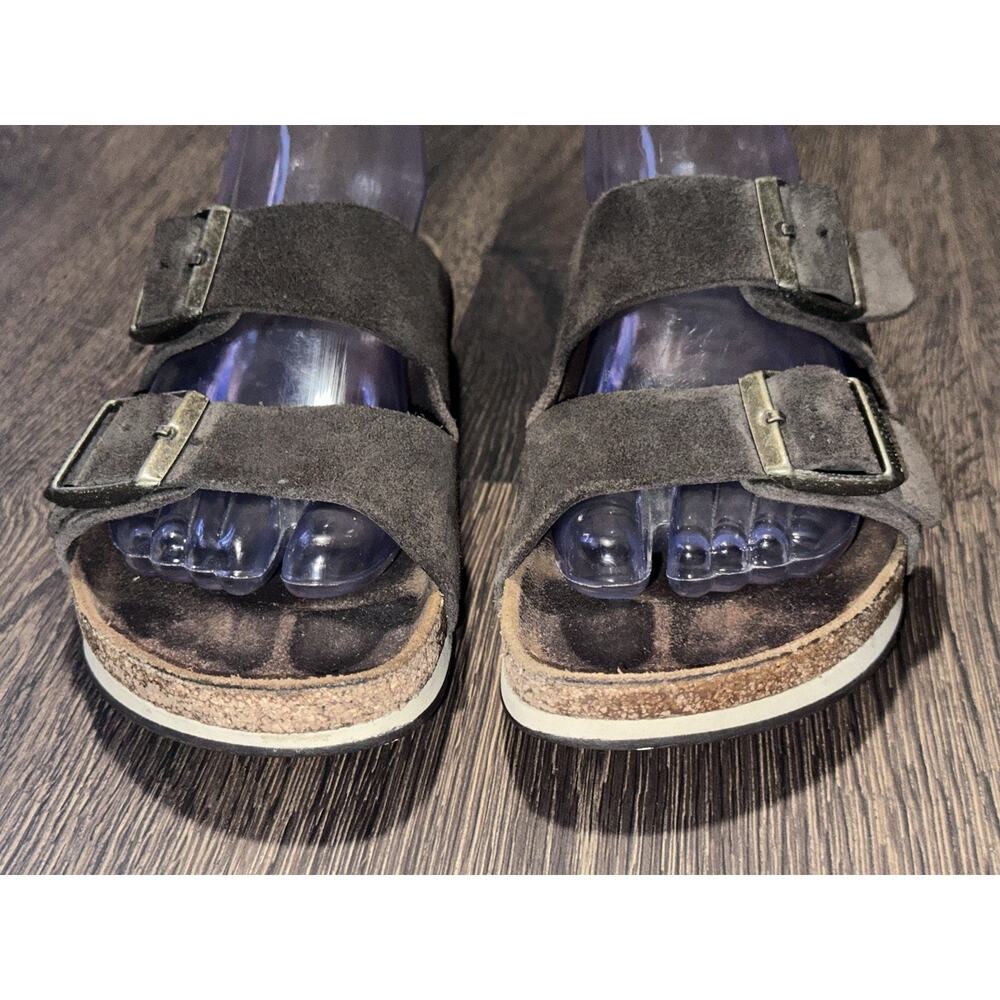 Birkenstock Arizona Birkibuc Gray Leather Shoes Sandals Rubber Sole Sz 38 US 7 - Picture 3 of 11